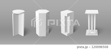 3d white pillar podium. Cube column base vector 120096508