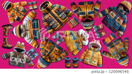 Fashion kids outfit for for winter  top view 120096548