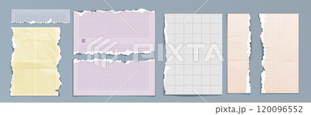 Torn notebook paper pieces with grid lines 120096552