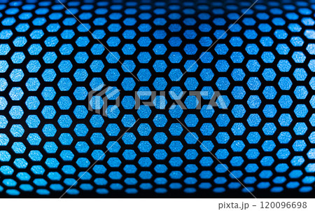 Grid. Hex. A close-up of the microphone's honeycomb texture. Made of plastic and parallon. Background. Wallpaper. Texture. Honeycomb. 120096698