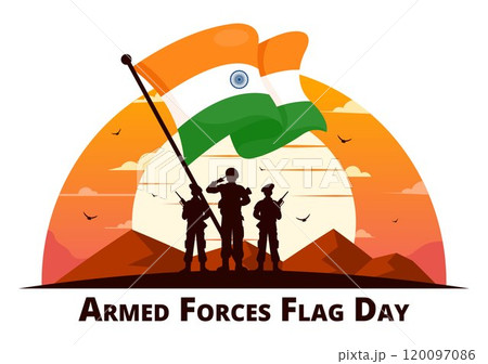 Indian Armed Forces Flag Day Vector Illustration featuring the Indian Army and Waving Flags in a National Holiday in a Flat Cartoon Style Background 120097086