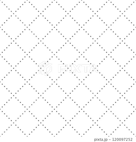 Dotted rhombus geometric seamless pattern. Dash diagonal cross line seamless pattern. Diagonal squares background. Squares grid texture. Vector illustration isolated on white background. 120097252