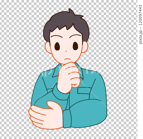 Illustration of a deformed man wearing work clothes Illustration of a deformed man wearing work clothes 120097443