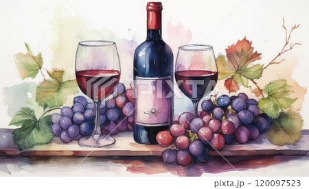 赤ワインと葡萄の房 赤ワインと葡萄の房 120097523
