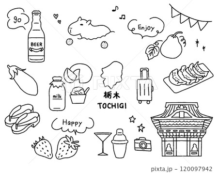 栃木の手描きイラストセット 120097942