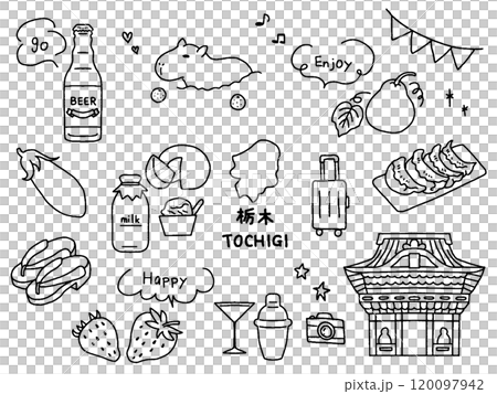 栃木の手描きイラストセット 120097942