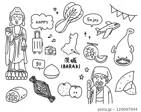 茨城の手描きイラストセット 120097944