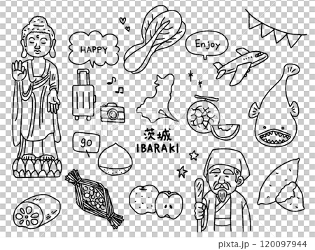 茨城の手描きイラストセット 120097944