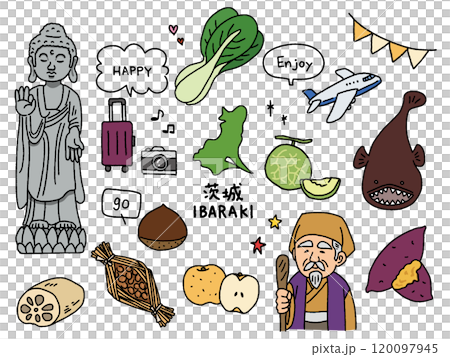 茨城の手描きイラストセット 120097945