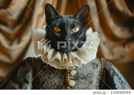 中世風の衣装を着た黒猫の王様　AI生成画像 120098049