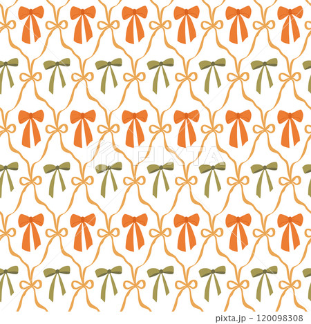 Cute bows and ribbons seamless pattern. Vector coquette repeat background with bow knots Cute bows and ribbons seamless pattern. Vector coquette repeat background with bow knots 120098308