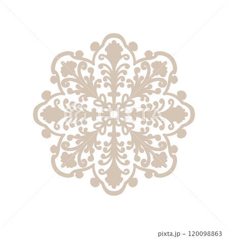 Vintage openwork vector snowflake pastel beige color as a symbol of cozy winter family holiday Christmas and New Year to decorate greetings and invitations.Watercolor illustration isolated on white Vintage openwork vector snowflake pastel beige color as a symbol of cozy winter family holiday Christmas and New Year to decorate greetings and invitations.Watercolor illustration isolated on white 120098863