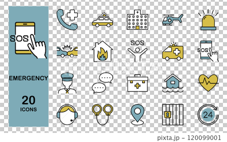 Icon set for emergencies, accidents, incidents, disasters, etc. Color 120099001
