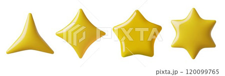 Different 3d yellow plastic star shapes set with three four five and six points Different 3d yellow plastic star shapes set with three four five and six points 120099765