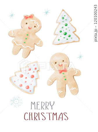 Christmas Watercolor Hand Drawn Card Gingerbread Men Christmas Watercolor Hand Drawn Card Gingerbread Men 120100243