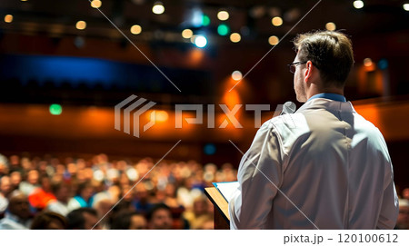 Doctor Explaining Advanced Treatments on an International Stage 120100612