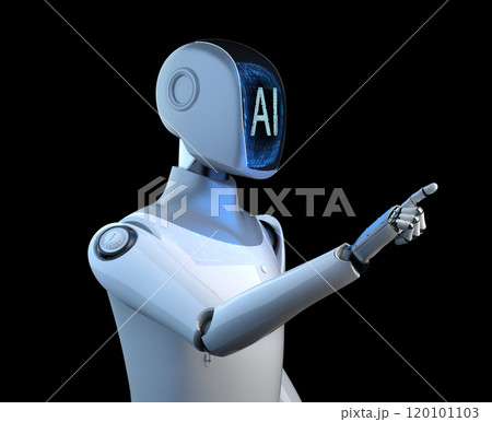 Humanoid robot with black face isolated on black Humanoid robot with black face isolated on black 120101103