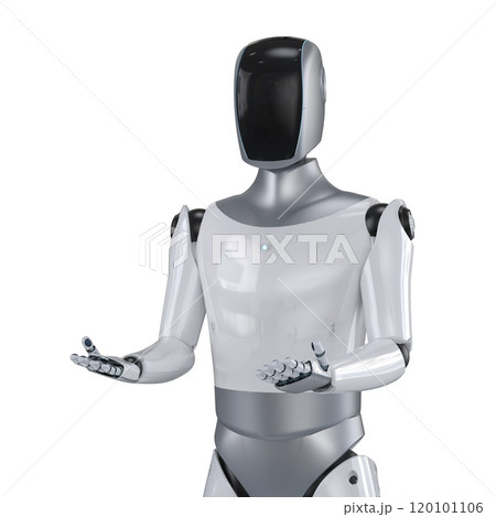 Humanoid robot with black face hand extend isolated on white 120101106