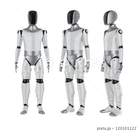 Collection of humanoid robots with black face isolated on white 120101122