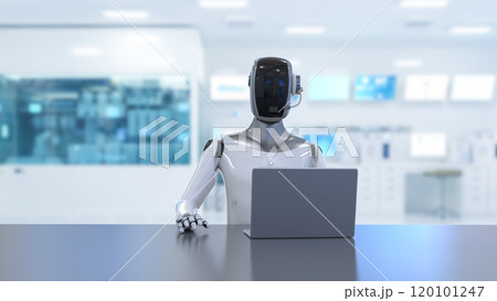 Humanoid robot in white futuristic laboratory 120101247