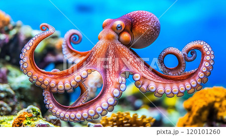 Unveiling the Secrets of the Deep, A Close-Up Look at an Octopus in the Ocean 120101260