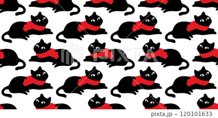 cat seamless pattern christmas scarf black kitten santa claus hat calico neko vector cartoon pet doodle gift wrapping paper tile background repeat wallpaper isolated illustration design 120101633