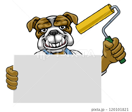 Bulldog Painter Decorator Paint Roller Mascot Man Bulldog Painter Decorator Paint Roller Mascot Man 120101821