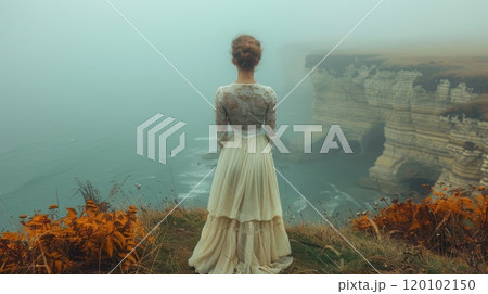 beautiful woman in a romantic dress, autumn outdoor 120102150