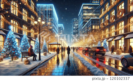 イルミネーションでライトアップされた通り 120102337