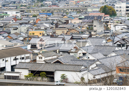 【重要伝統的建造物群保存地区】矢掛宿　嵐山公園から見た春の宿場町5　岡山県小田郡矢掛町 120102843
