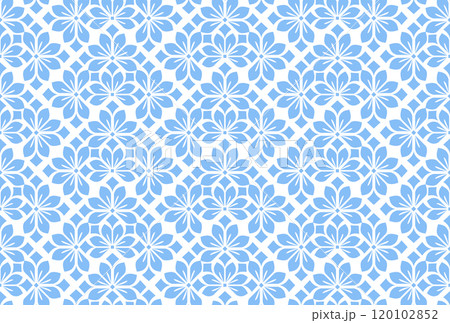 Flower geometric pattern. Seamless vector background. White and blue ornament 120102852
