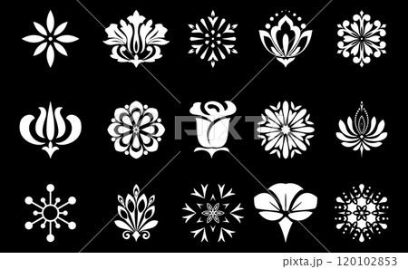 Flower icons set. Isolated elements for design. Vector graphics. Flower icons set. Isolated elements for design. Vector graphics. 120102853