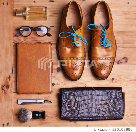 Must-haves for this season. Shot of a group of mens accessories. 120102999