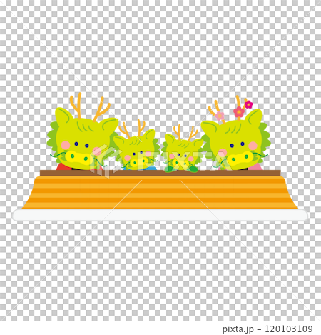 コタツで温まる辰の家族のイラスト コタツで温まる辰の家族のイラスト 120103109