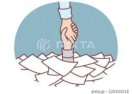 Hand among papers asks for help and salvation from bureaucracy and overabundance paperwork 120103218