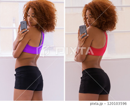 Looking fine. Shot of a woman before and after her diet. Looking fine. Shot of a woman before and after her diet. 120103596