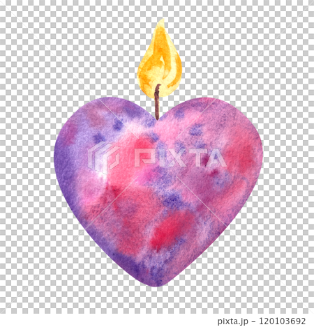 Bright heart burning candle with pink and purple colors isolated on white. Hand painted watercolor illustration. Perfect St Valentine day, for love cards, posters, textile decor. Clip art Bright heart burning candle with pink and purple colors isolated on white. Hand painted watercolor illustration. Perfect St Valentine day, for love cards, posters, textile decor. Clip art 120103692