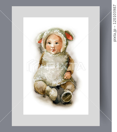 Sheep costume on defenseless baby, for...のイラスト素材 [120103987] - PIXTA