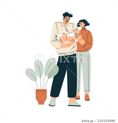 Young Man and Woman with Newborn Baby Child Vector Illustration Young Man and Woman with Newborn Baby Child Vector Illustration 120103996