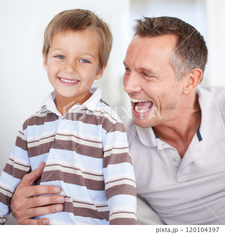 Hanging with Dad. Portrait of a happy father and son. 120104397