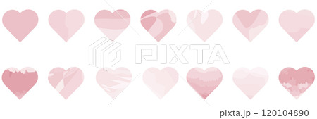 Abstract set of heart shapes filled with watercolor pattern. Love symbol in pastel colors 120104890
