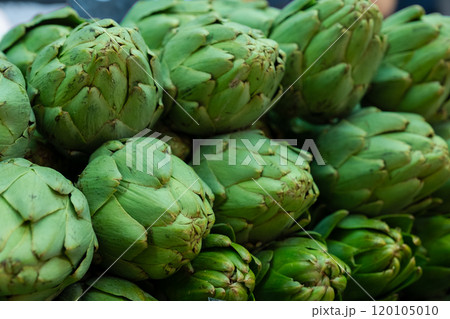 artichokes are on the counter at the market 120105010
