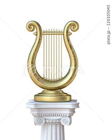 Golden lyre on antic column 3D 120105045