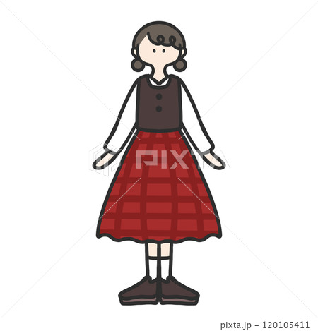 人物イラスト　赤いチェックスカートの女の子 120105411
