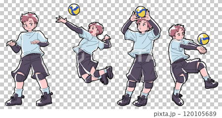 Illustration set of boys playing volleyball Illustration set of boys playing volleyball 120105689