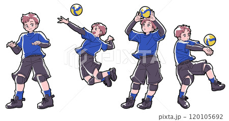 バレーボールをする男の子のイラストセット バレーボールをする男の子のイラストセット 120105692
