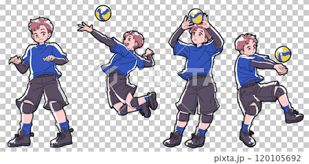 バレーボールをする男の子のイラストセット バレーボールをする男の子のイラストセット 120105692