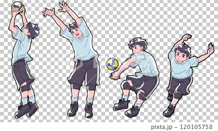 Illustration set of boys playing volleyball Illustration set of boys playing volleyball 120105758