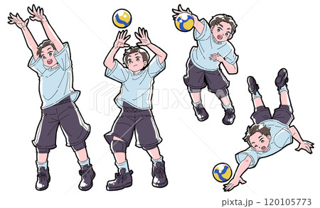 バレーボールをする男の子のイラストセット バレーボールをする男の子のイラストセット 120105773