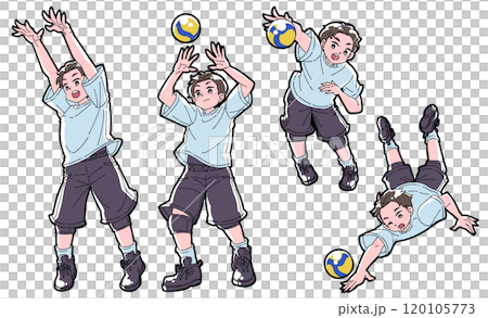 バレーボールをする男の子のイラストセット バレーボールをする男の子のイラストセット 120105773